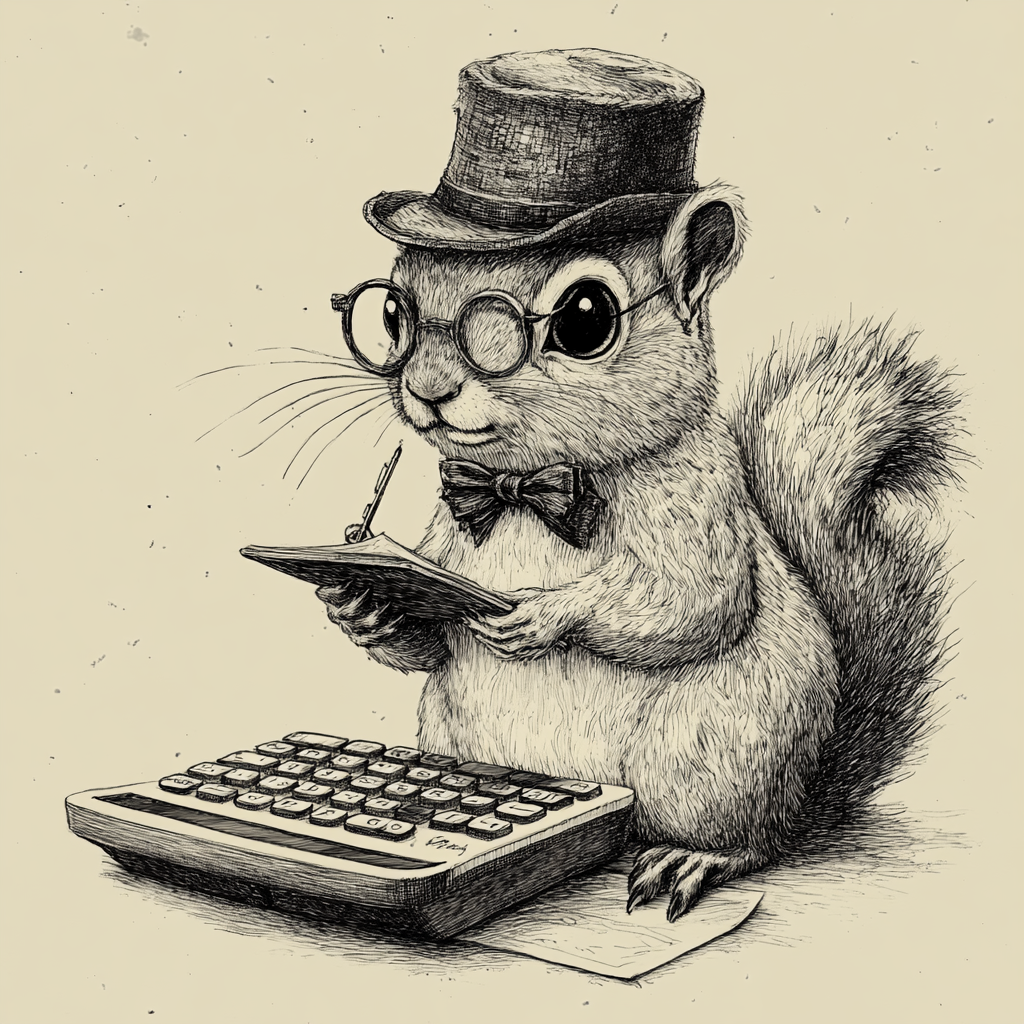 Hand drawn squirrel using a calculator 